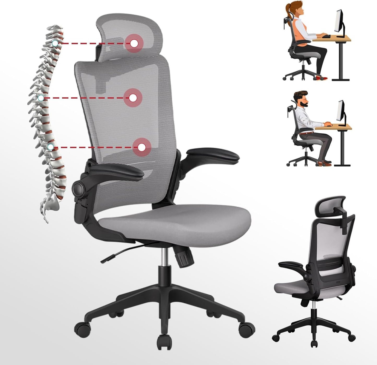 Ergonomic Mesh Office Chair - Lumbar Support, 4D Armrests