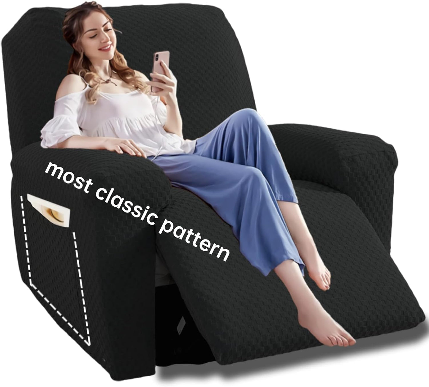 Oversized Stretch Recliner Slipcover for Large Chairs - Black