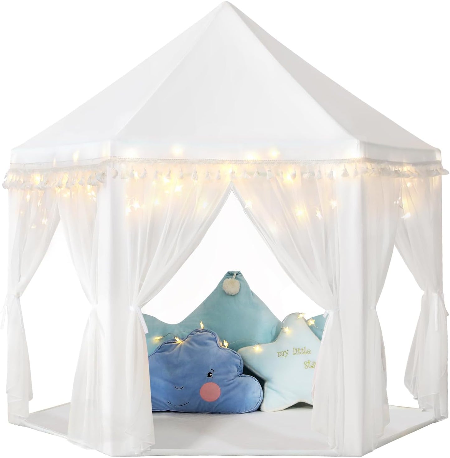 Enchanting Kids Castle Play Tent with Star Lights!