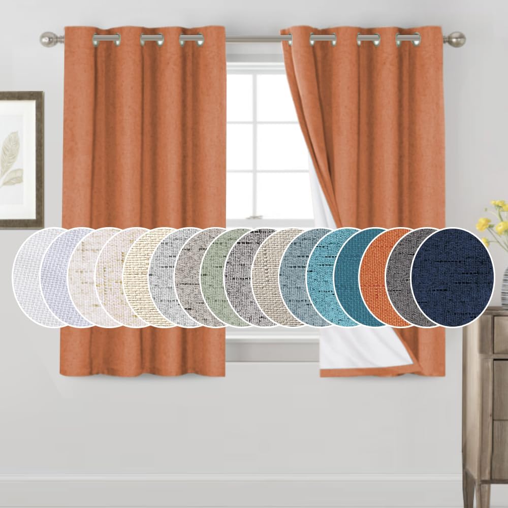 100% Blackout Linen Textured Curtains for Bedroom and Dining Room