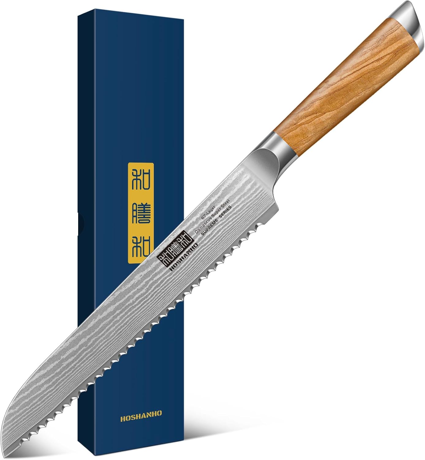 Professional 8 Inch Damascus Steel Bread Knife for Sourdough
