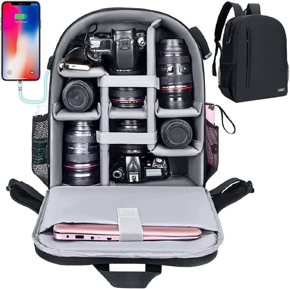 Cwatcun Camera Backpack with USB and Rain Cover for Photographers