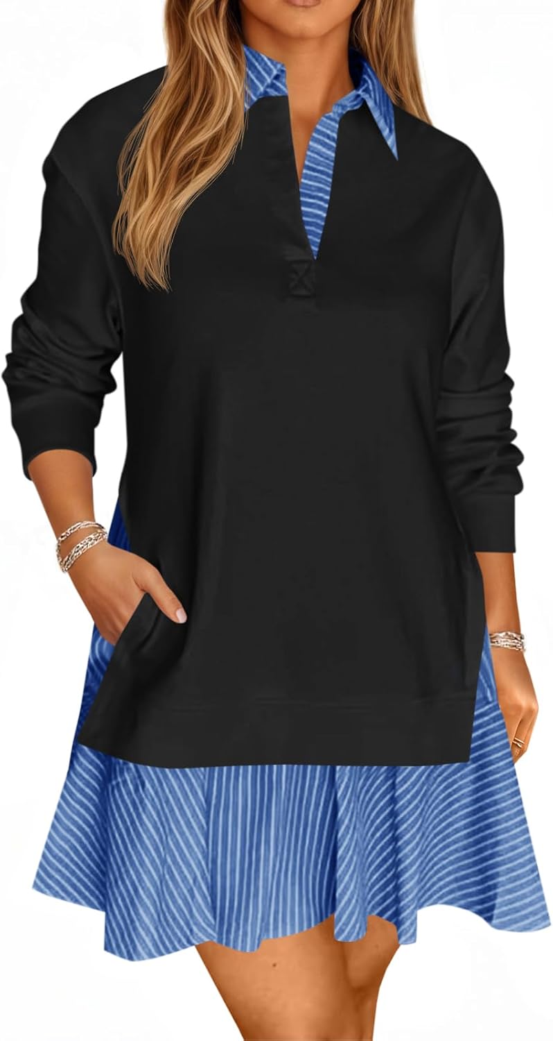 Womens Oversized Sweatshirt Dress Casual Long Sleeve V Neck