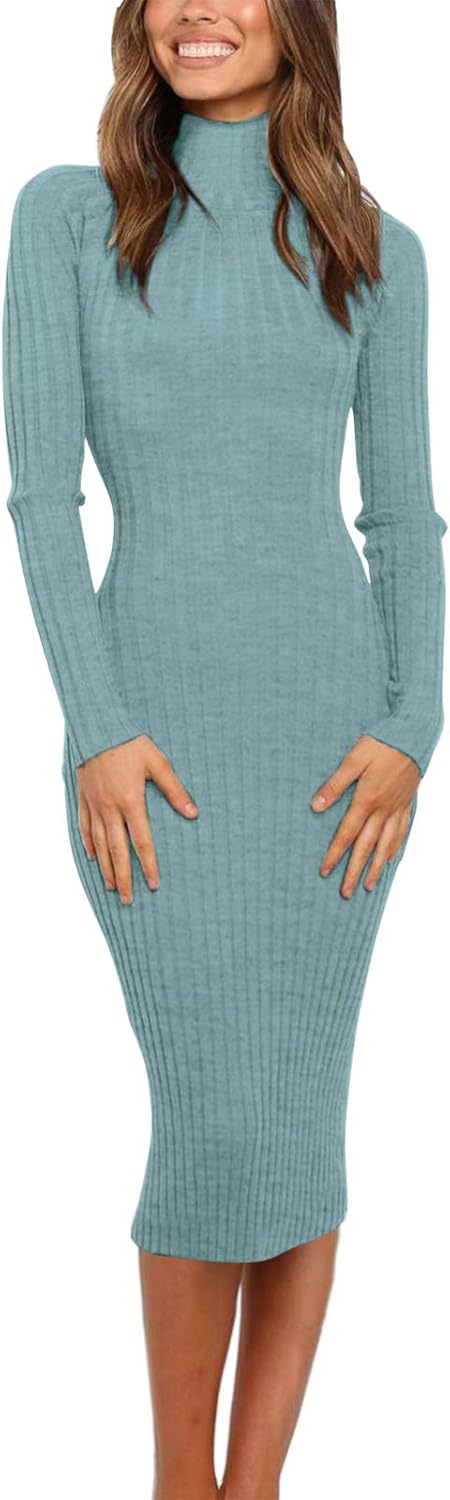 Ribbed Long Sleeve Sweater Dress for Women - Cozy and Stylish