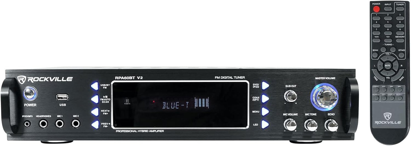 Rockville RPA60BT V2 Amplifier Mixer with Bluetooth and USB Inputs