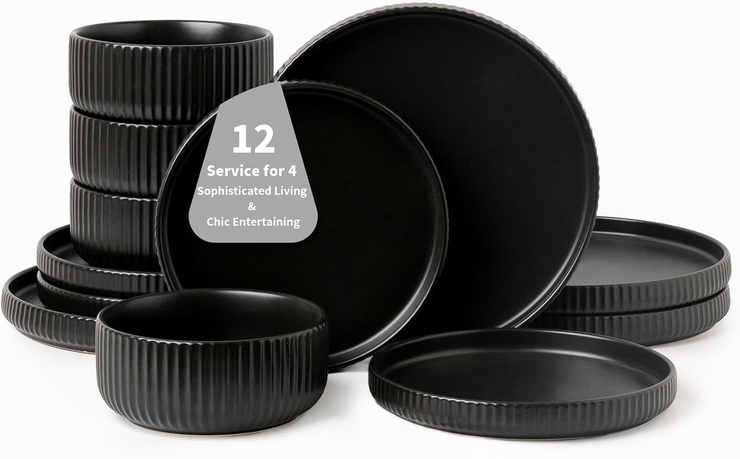 Dinnerware Sets for 4, Microwave Safe Plates and Bowls Set