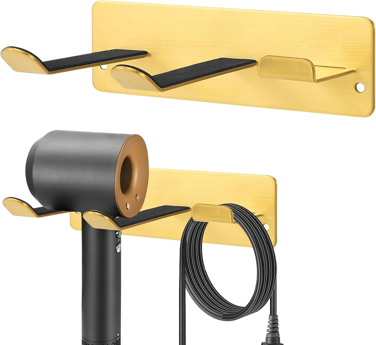 Space-Saving Hair Dryer Holder in Elegant Golden Finish