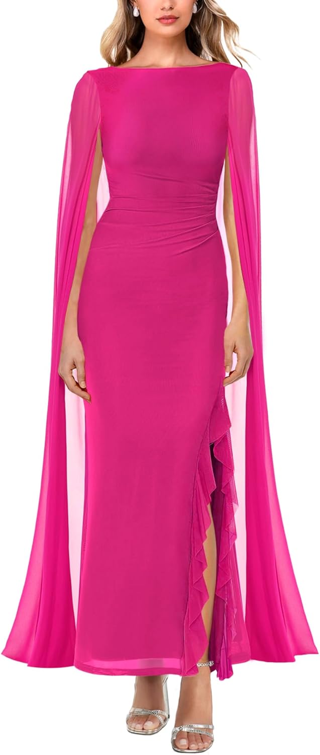 MAYFASEY Women's Elegant Long Sleeve High Split Maxi Dress