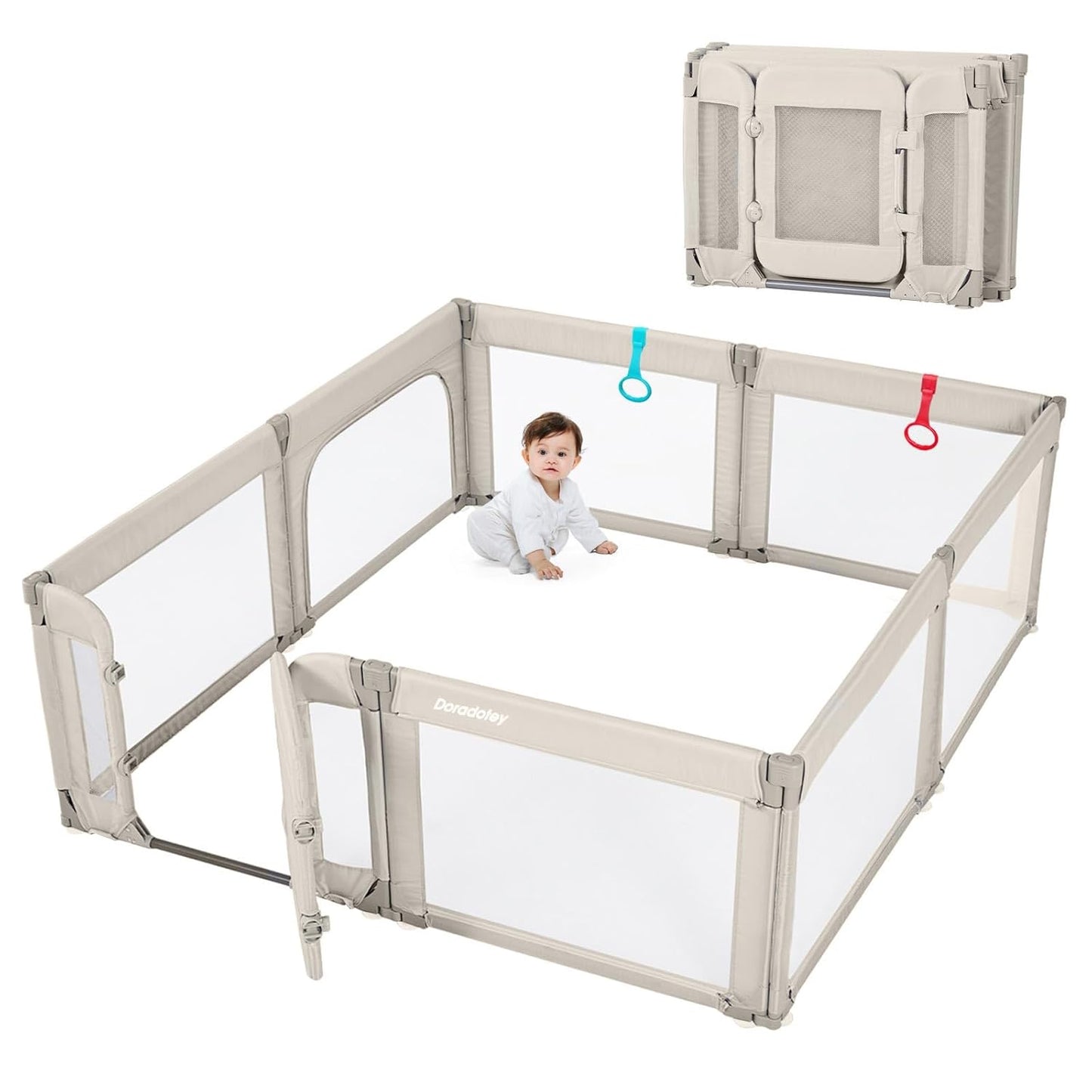 Baby Playpen with Door - Foldable Adjustable Play Pen for Kids