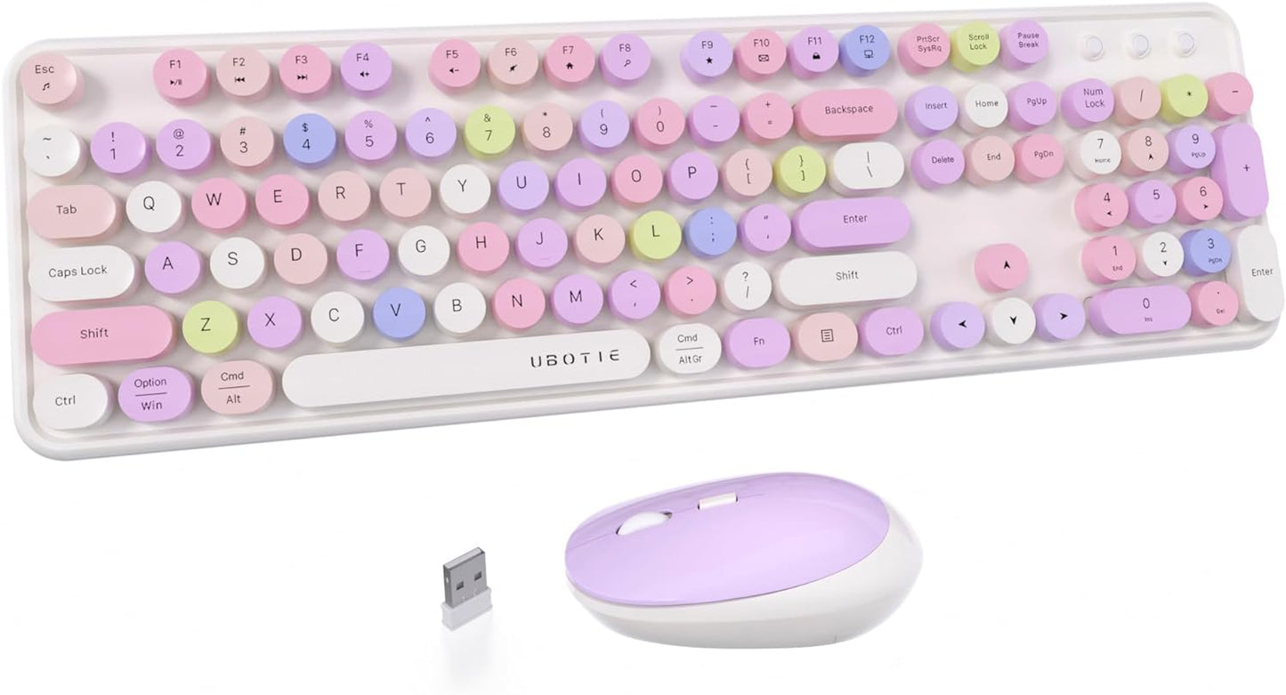 UBOTIE Colorful Wireless Keyboard and Mouse Combo for Office