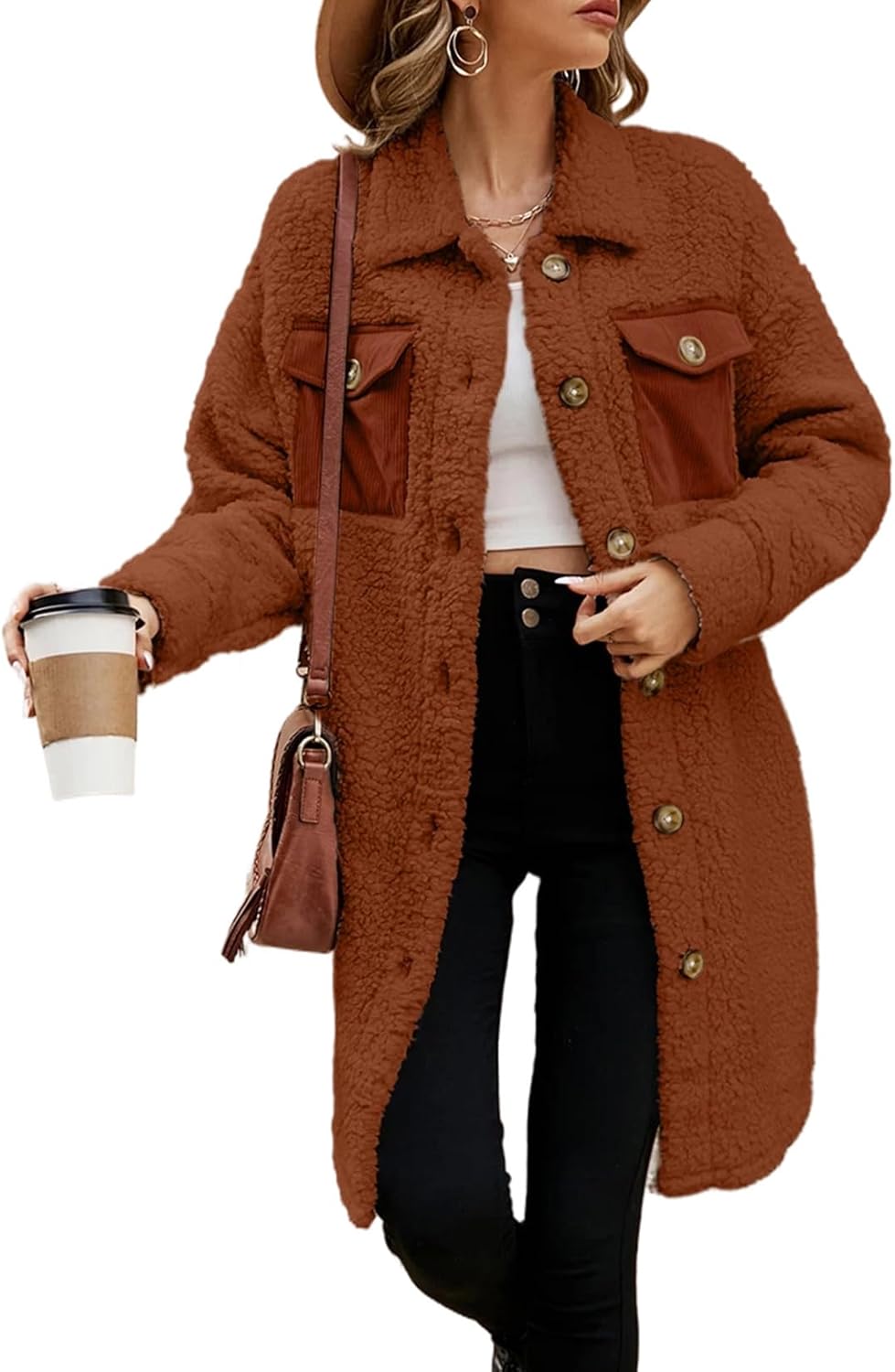 EVALESS Fuzzy Fleece Jackets for Women - Cozy Teddy Coat