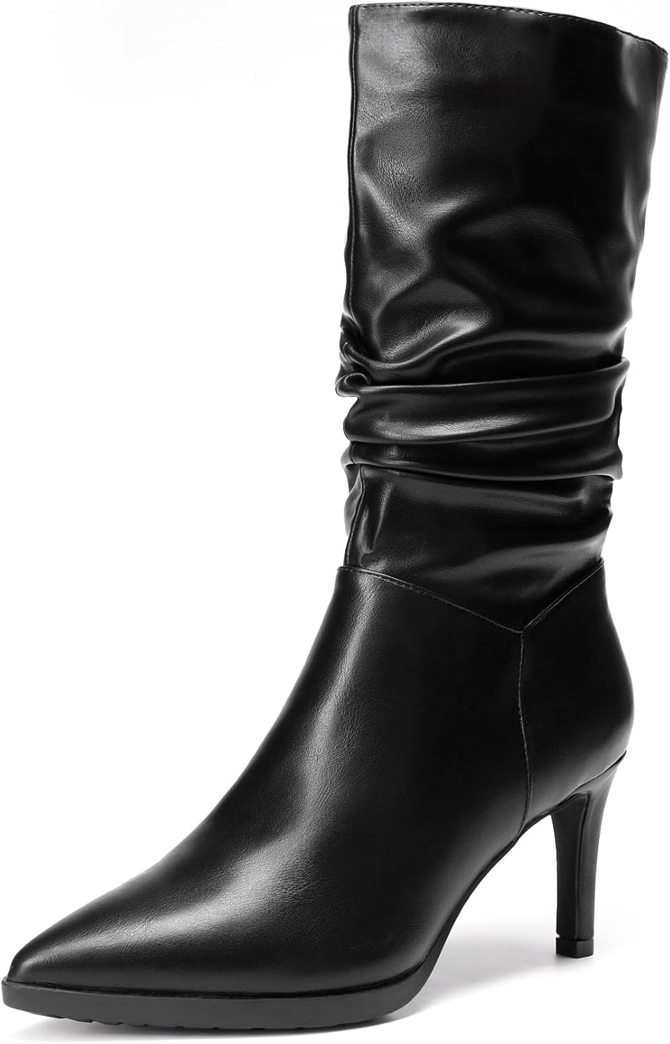 DREAM PAIRS Women's Mid Calf Boots with High Heels and Zip