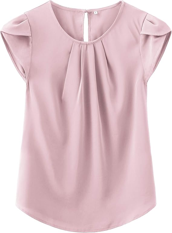 TASAMO Women's Casual Round Neck Pleated Top with Keyhole Back