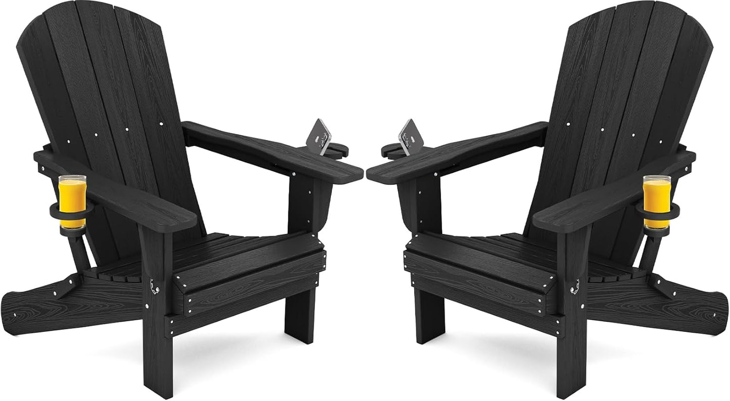 SERWALL HDPE Folding Adirondack Chair Set with Dual Cup Holders