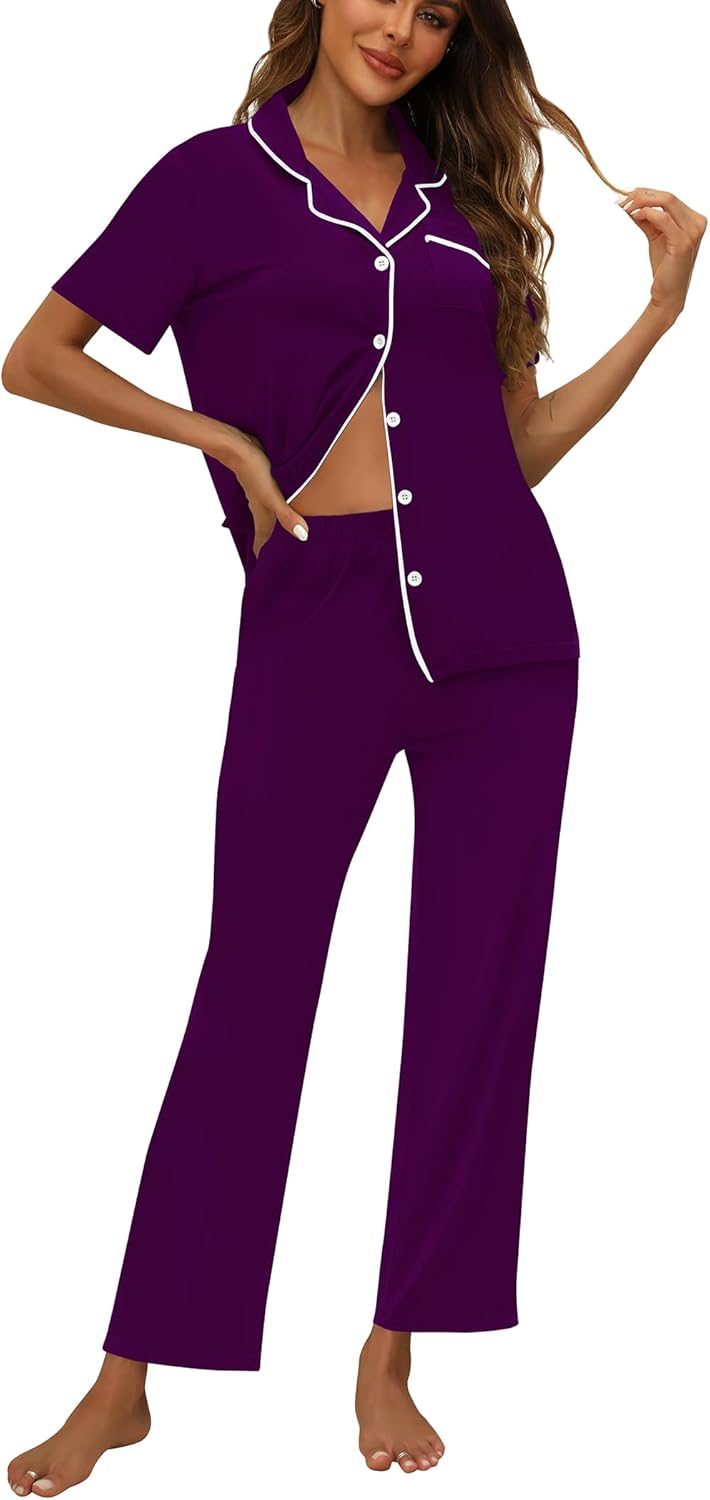 ZMJ Womens Pajamas Sets Soft Button Up Pj Sets for Comfort