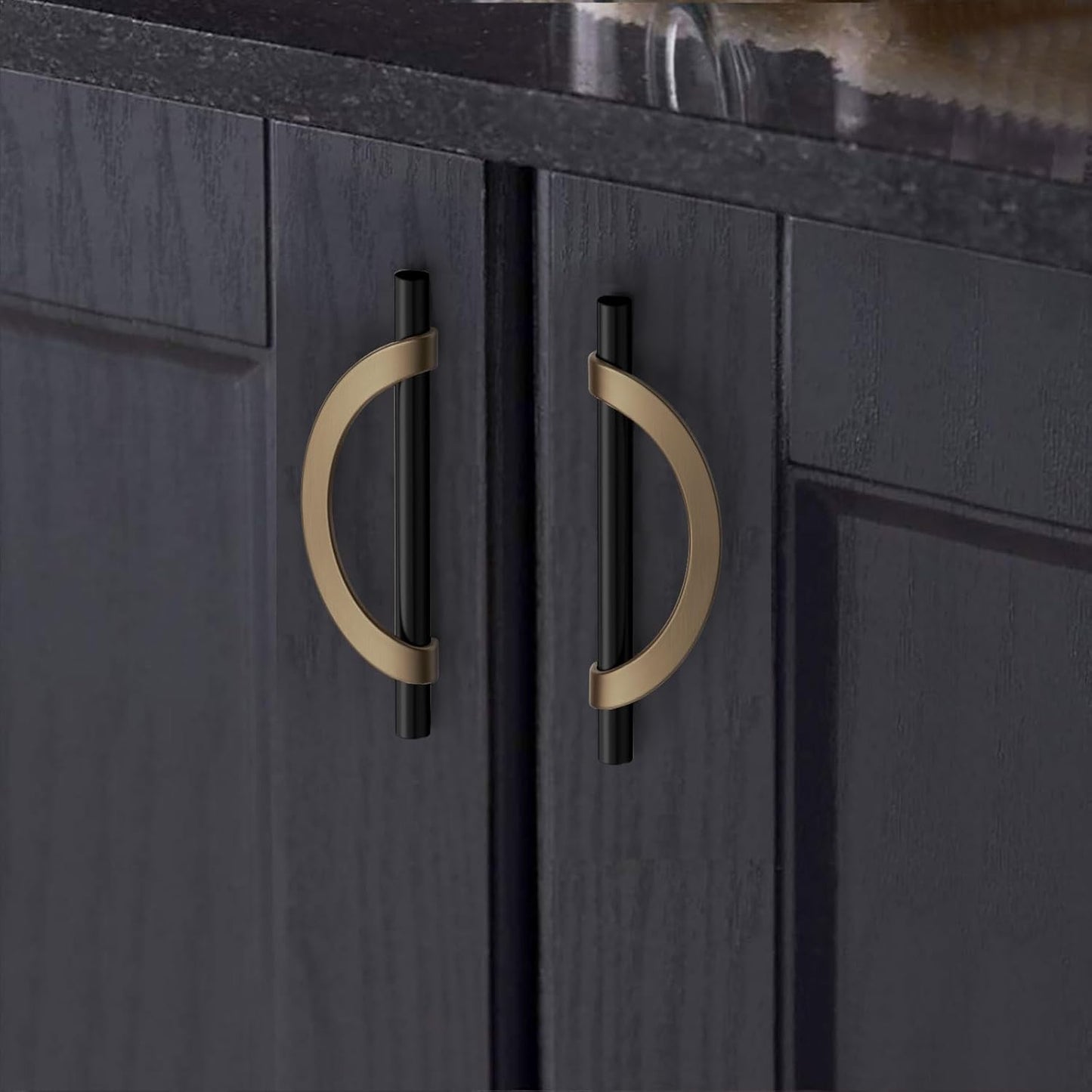 Stylish 3.75 Inch Champagne Bronze and Matte Black Cabinet Pulls