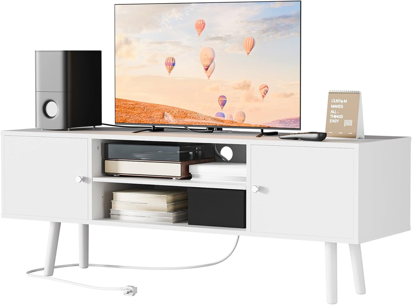 Cozy Castle Modern TV Stand: 2 Cabinets, Power Outlets