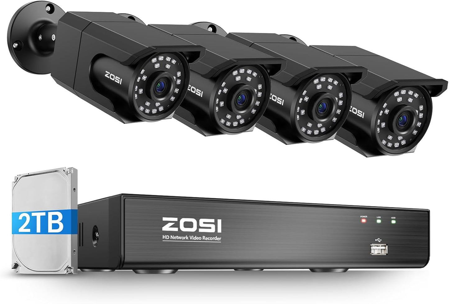 ZOSI 4K PoE Security System: 24/7 Record, Human Detection