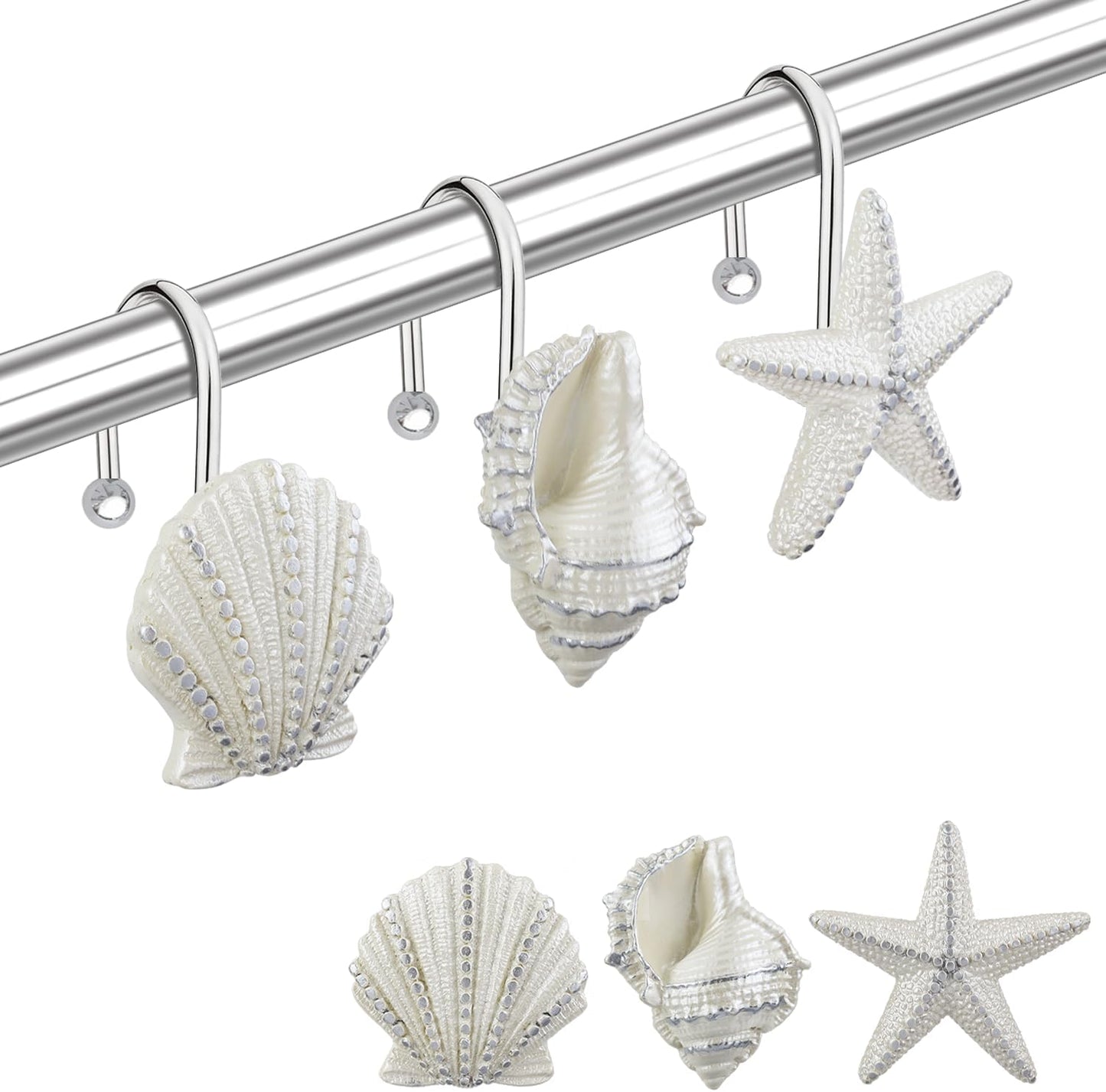 Pearl Shine Seashell Shower Hooks Set