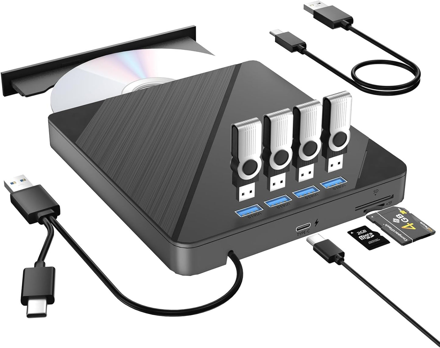 Portable 7-in-1 CD/DVD Drive with 4 USB - Fast & Versatile!