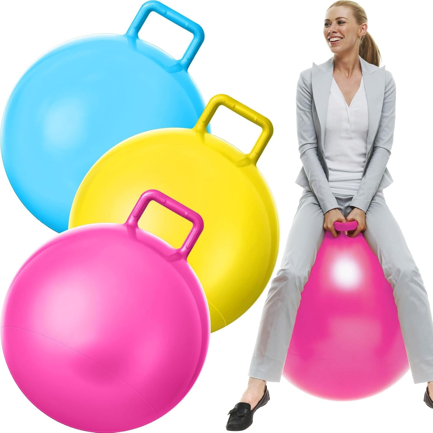 Lewtemi 3 Pcs 29 Inch Bouncing Ball with Handle for Fun