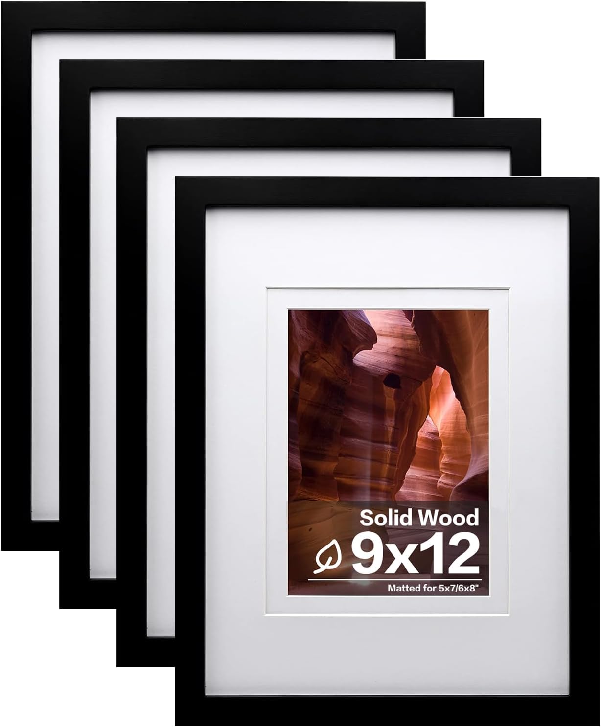 9x12 Picture Frames Set of 4, Solid Wood for Display and Mounting