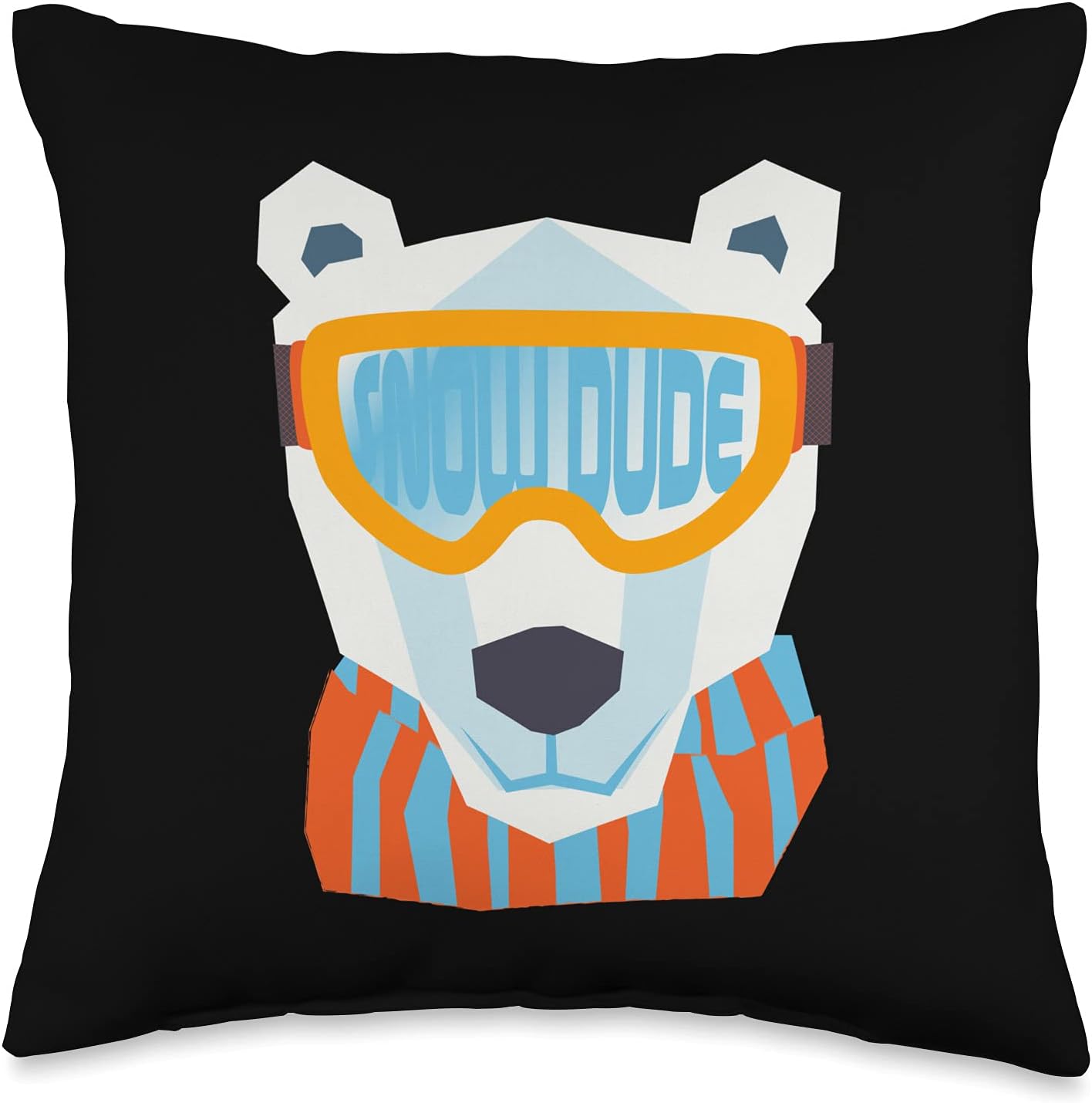 Polar Bear Ski Goggles Snow Dude Throw Pillow, Christmas Bear Snowboard Outfit