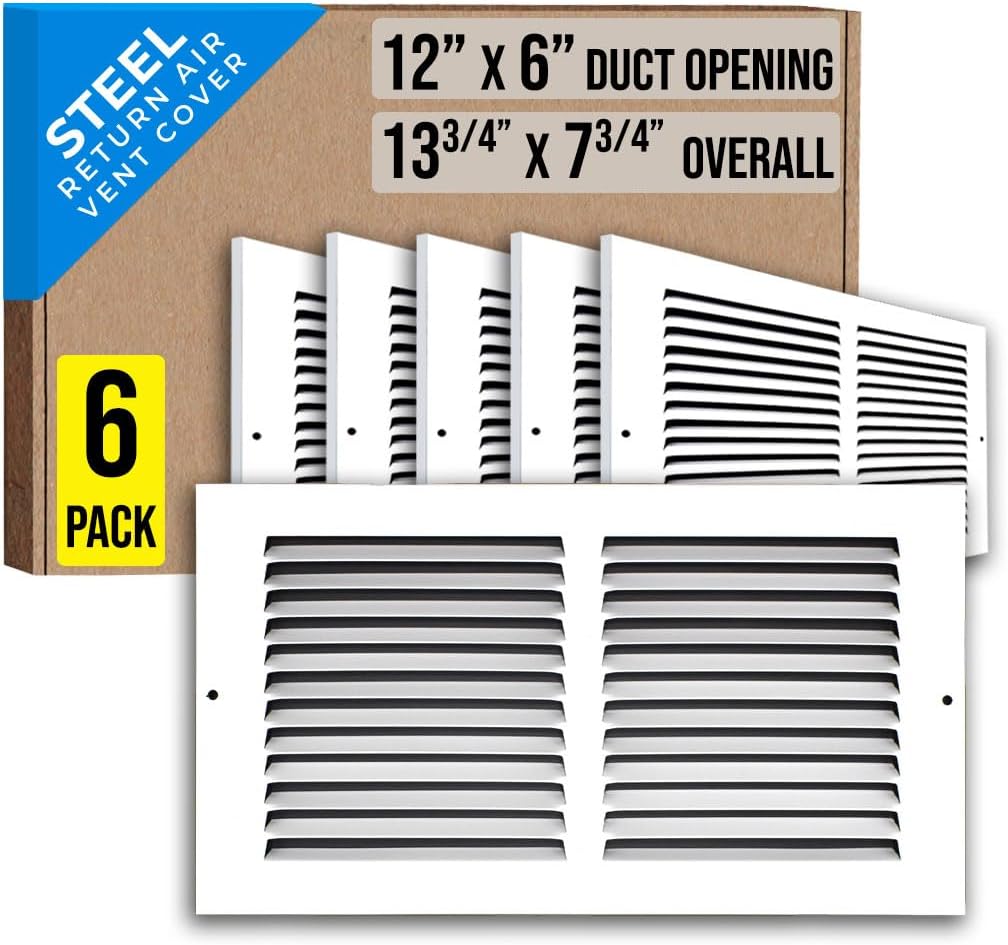 Steel Return Air Grille for 12x6 Duct Opening - 6 Pack