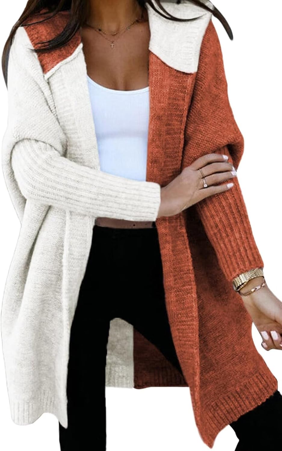 Astylish Women Open Front Long Sleeve Hooded Knit Cardigan