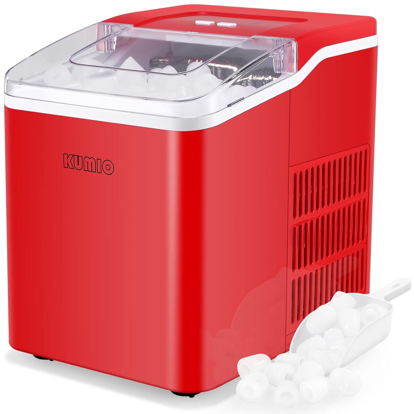Fast 9 Bullet Ice Maker by KUMIO: 26.5 lbs/Day, Self-Cleaning, Quiet ~ Red