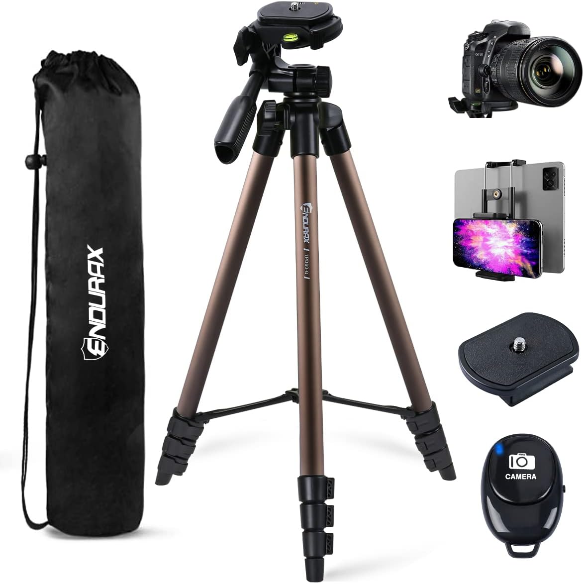 Endurax 60ft' Tripod for Camera and Phone - Compact and Sturdy