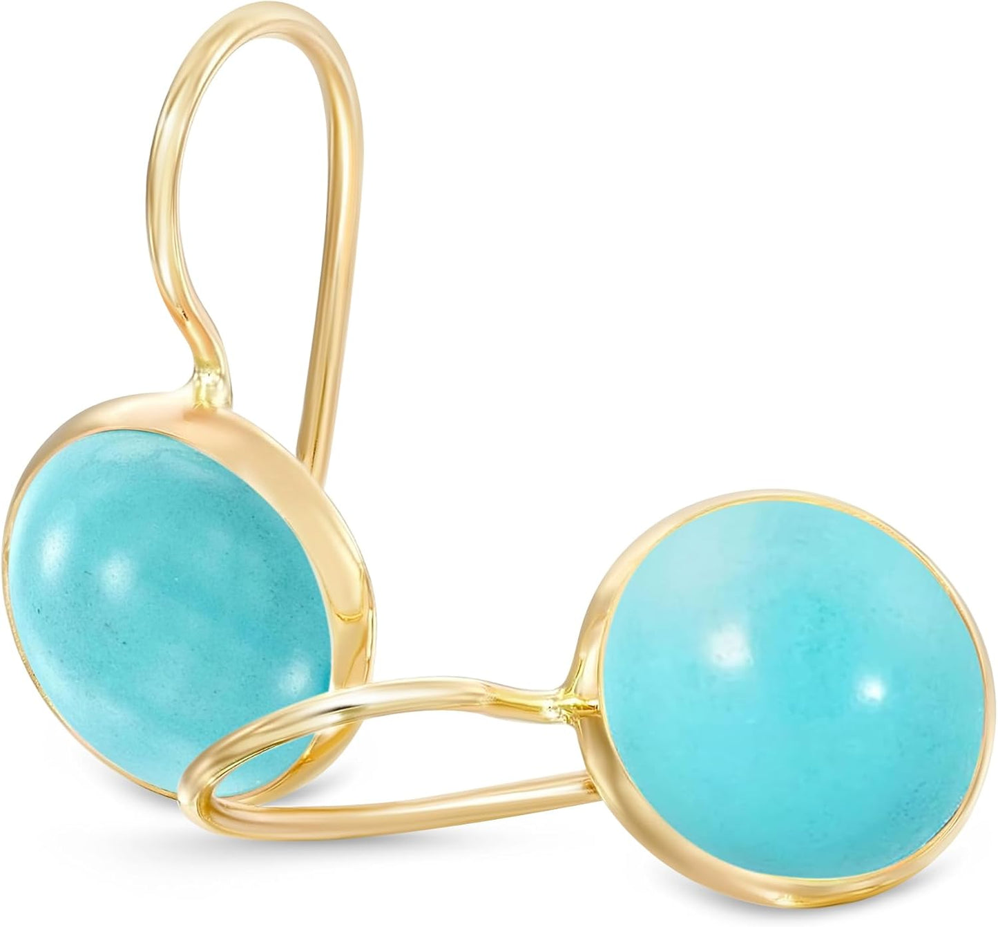 14k Solid Yellow Gold Turquoise Gemstone Dangle Earrings Gift