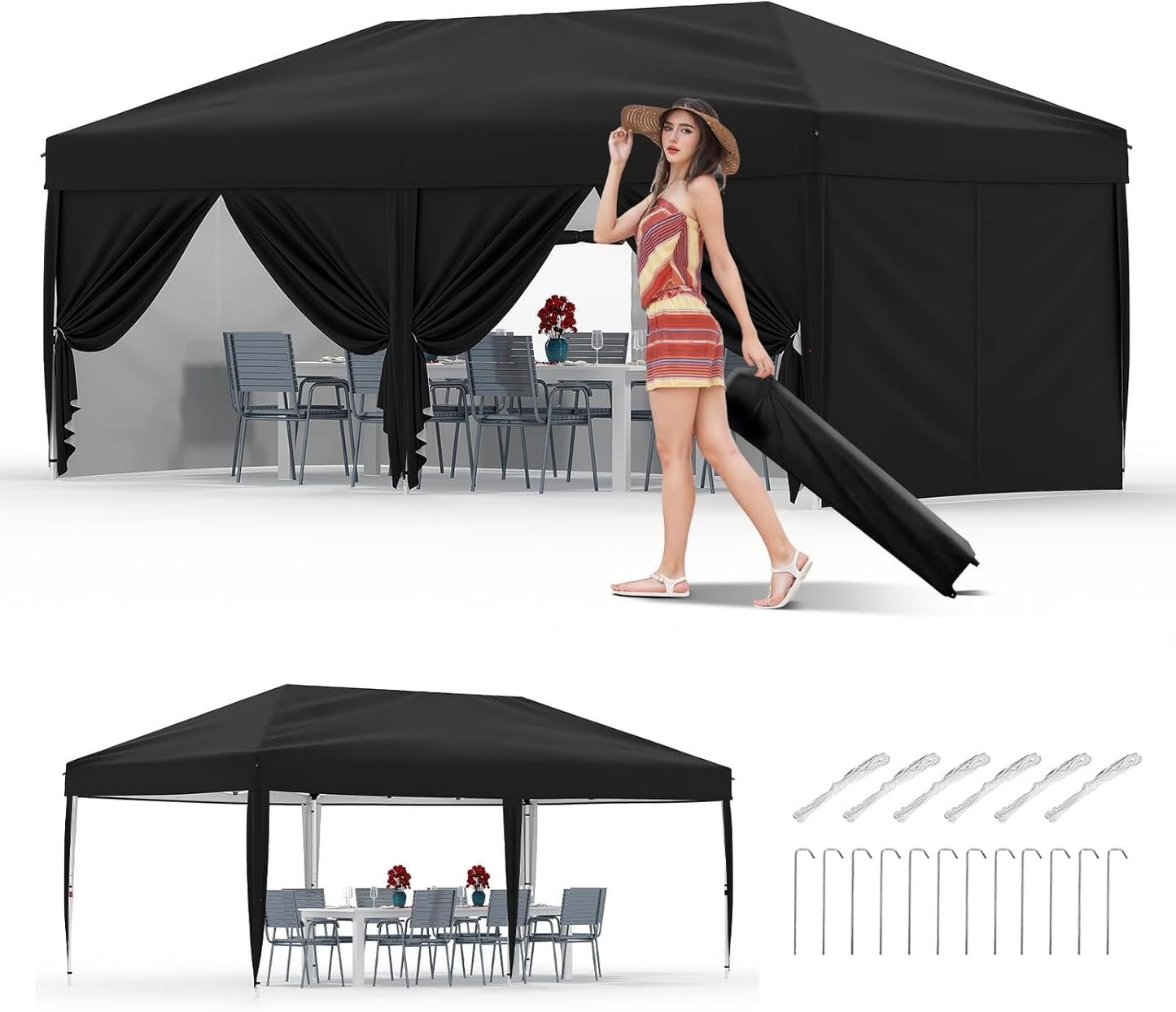 10x20 Heavy Duty Pop Up Canopy Tent with Sidewalls for Events