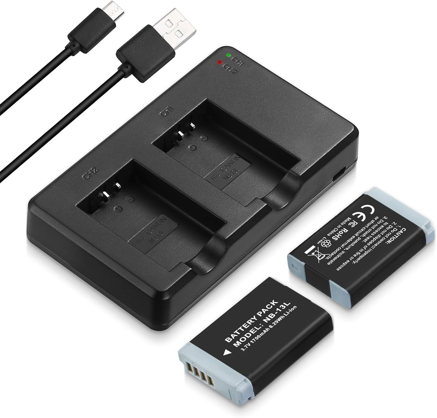 NB-13L Battery 2-Pack with USB Dual Charger for PowerShot Cameras