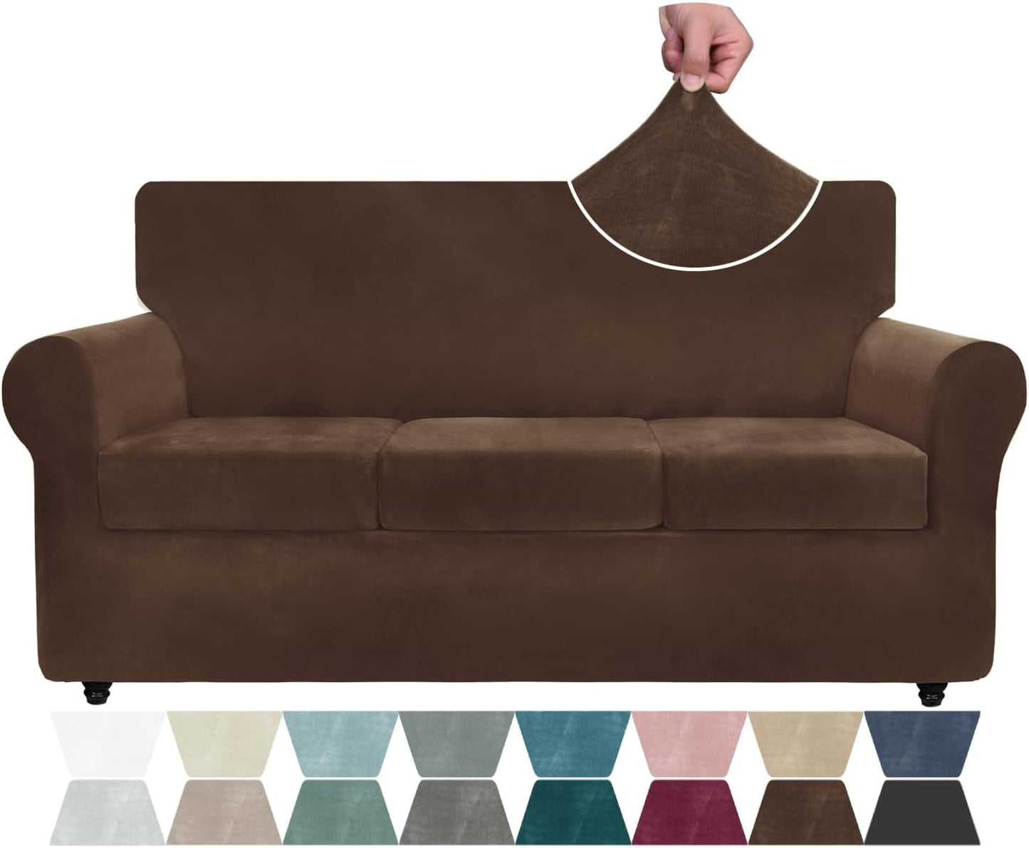 Luxury Velvet Couch Cover for 3 Cushion Sofa - Dark Coffee