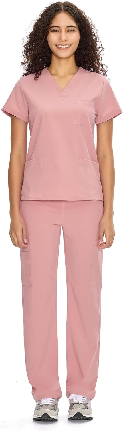 COZYFIT Scrubs for Women Set - V-Neck Top & Straight Leg Pants