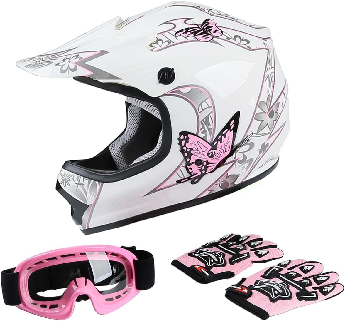 Pink Butterfly Youth ATV Helmet by TCT-MOTORPARTS