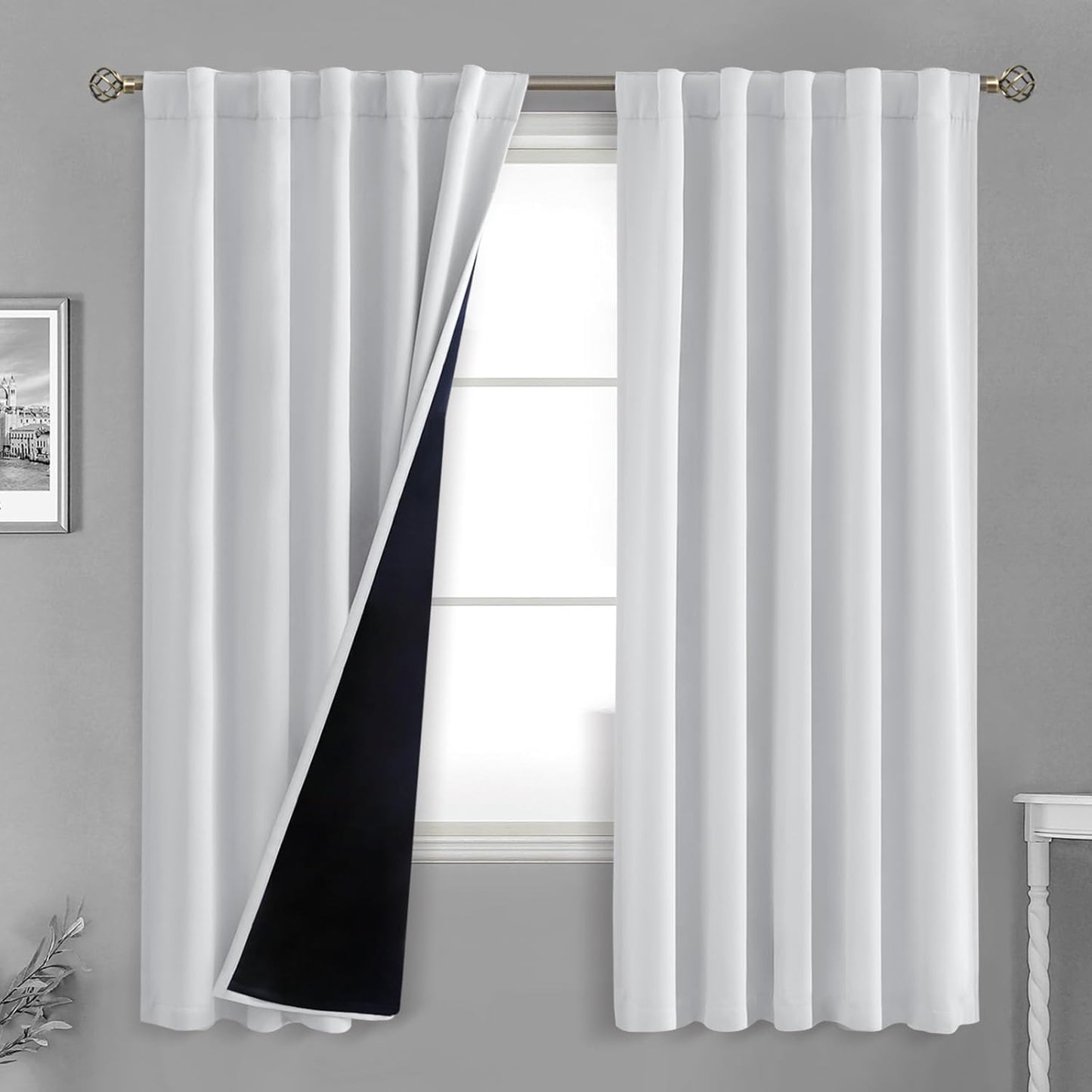 BGment Greyish White 100% Blackout Curtains for Total Darkness