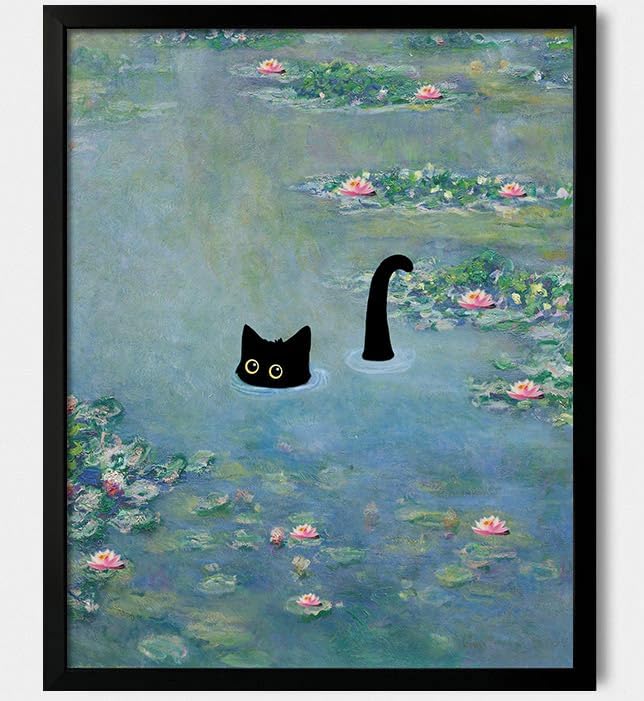 Funny Black Cat Wall Art for Preppy Aesthetic Home Decor