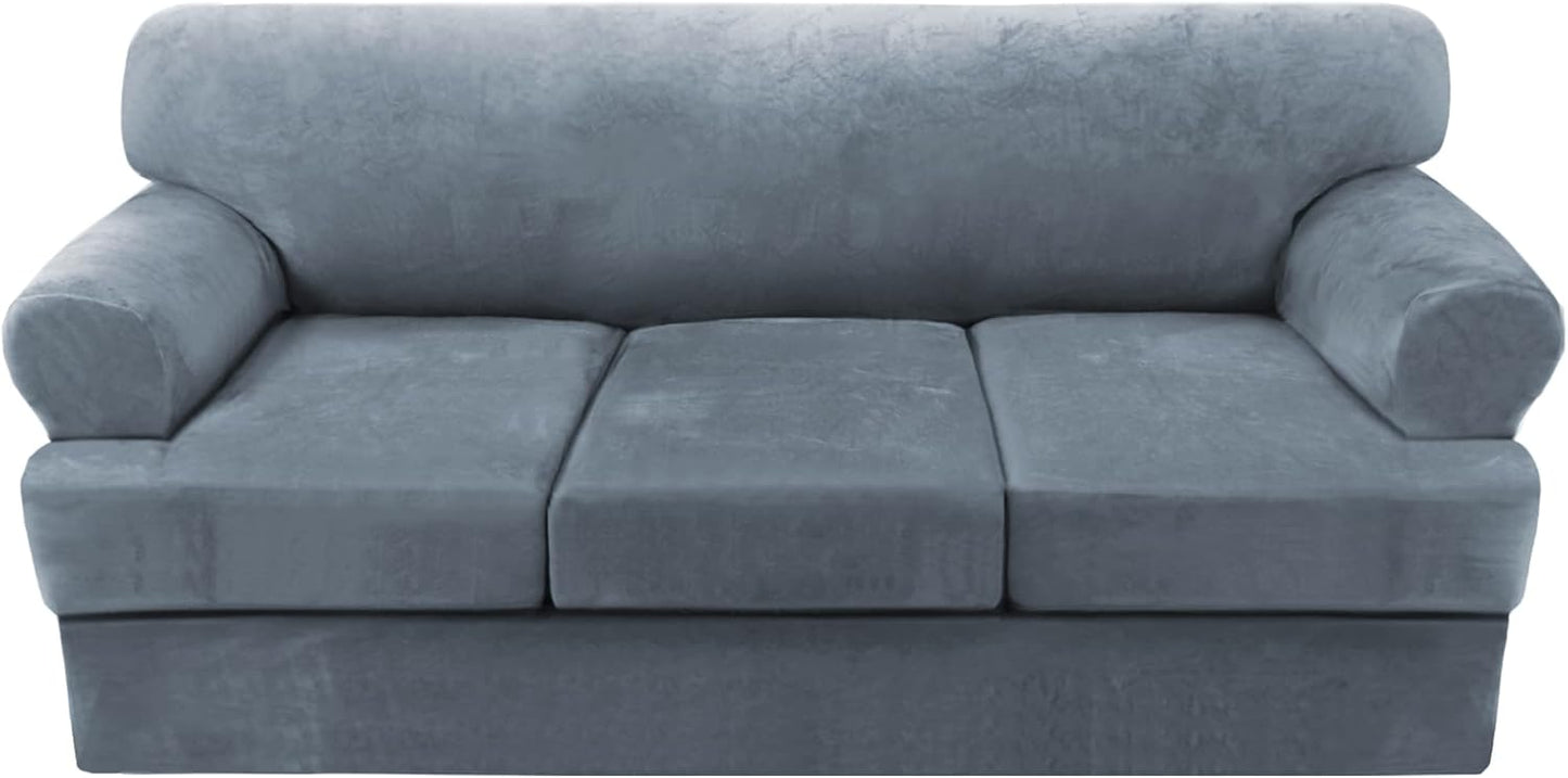 H.VERSAILTEX 4 Piece Sofa Cover for T Cushion Couch in Stone Blue