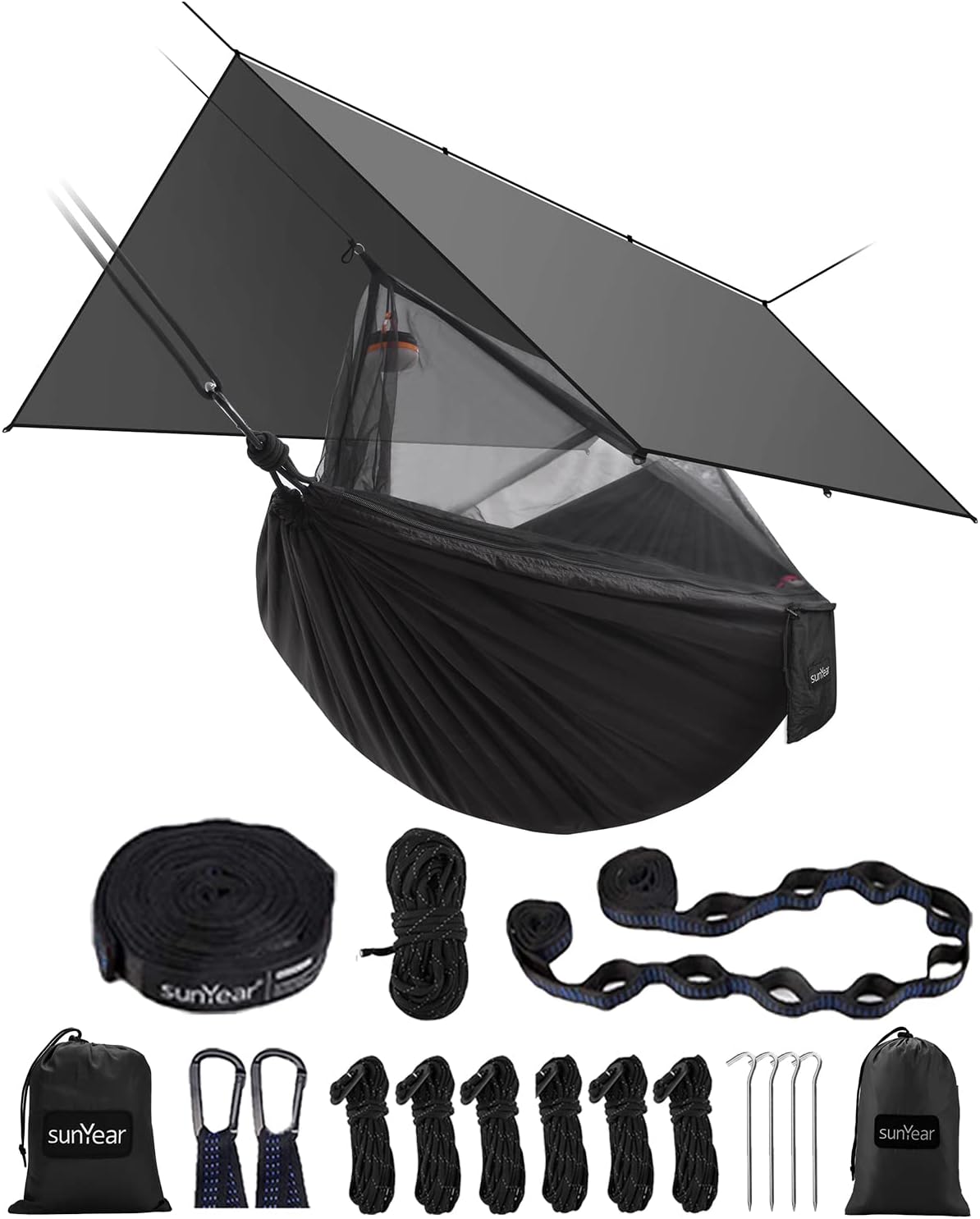 Sunyear Portable Camping Hammock with Rain Fly and Netting