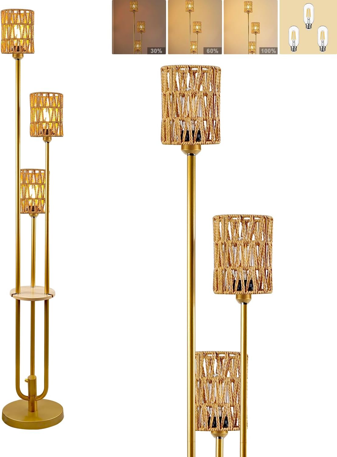 Lightdot Boho Floor Lamp with Shelves for Stylish Living Spaces