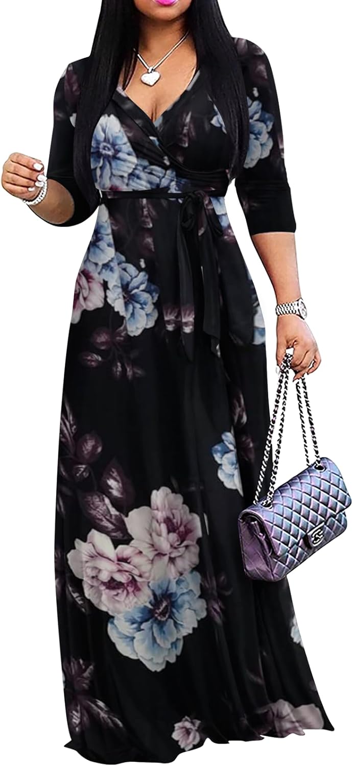 Yajedo Womens Casual Summer Maxi Dress Plus Size V Neck Sundress