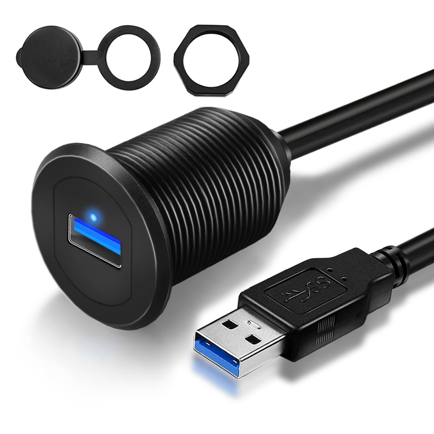 GOBGOD USB 3.0 Car Mount Flush Cable - Extend & Illuminate!