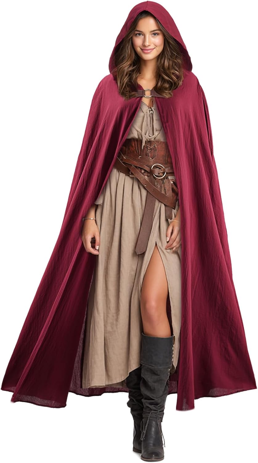 Ibeauti Renaissance Hooded Cloak for Halloween Medieval Costume