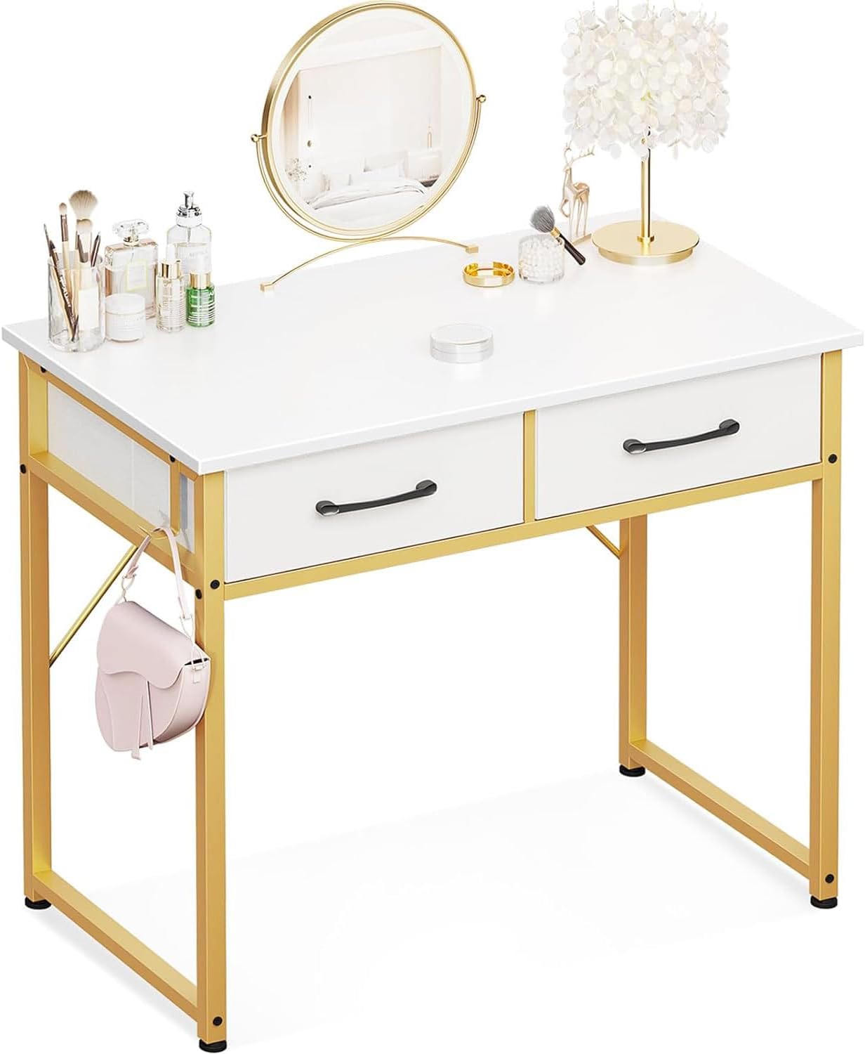 32 White Vanity Desk w/ 2 Drawers & Versatile Hook