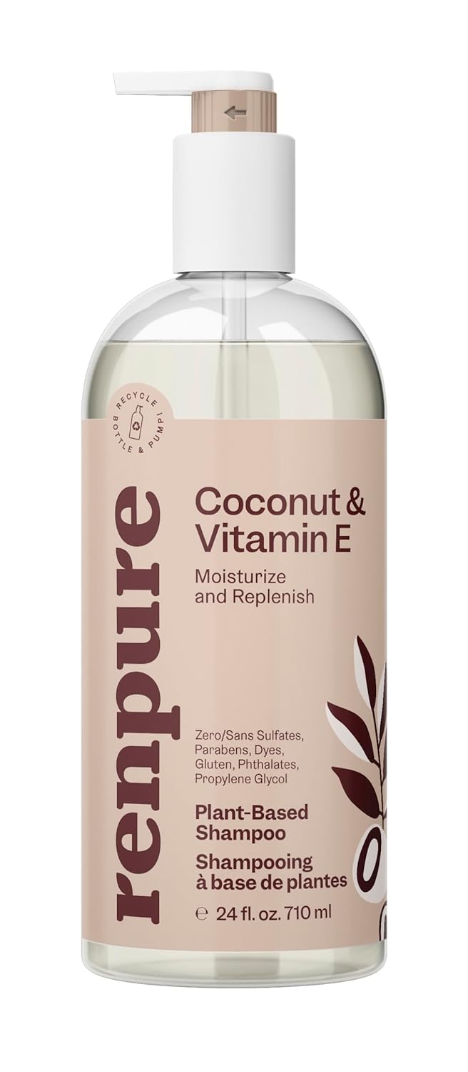 Renpure Coconut E Shampoo - Revives Hair, Silky Smooth - Grime-Free - Eco Pump - 24oz