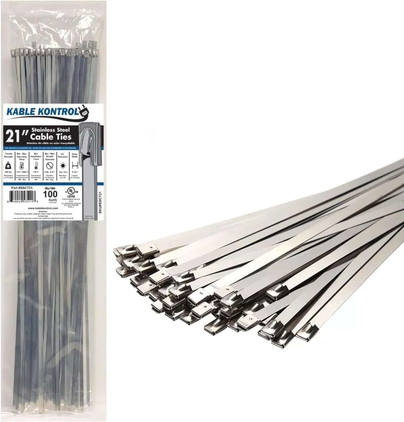 Kable Kontrol Metal Zip Ties 21 Inch for Heavy Duty Use