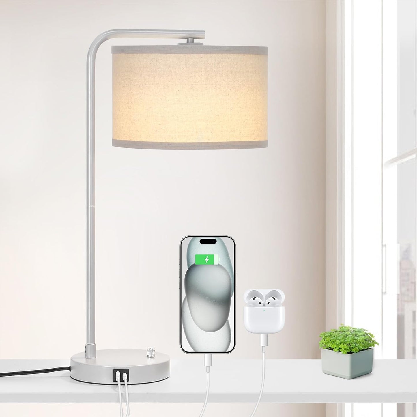 Dimmable Table Lamp with USB Ports for Modern Living Spaces