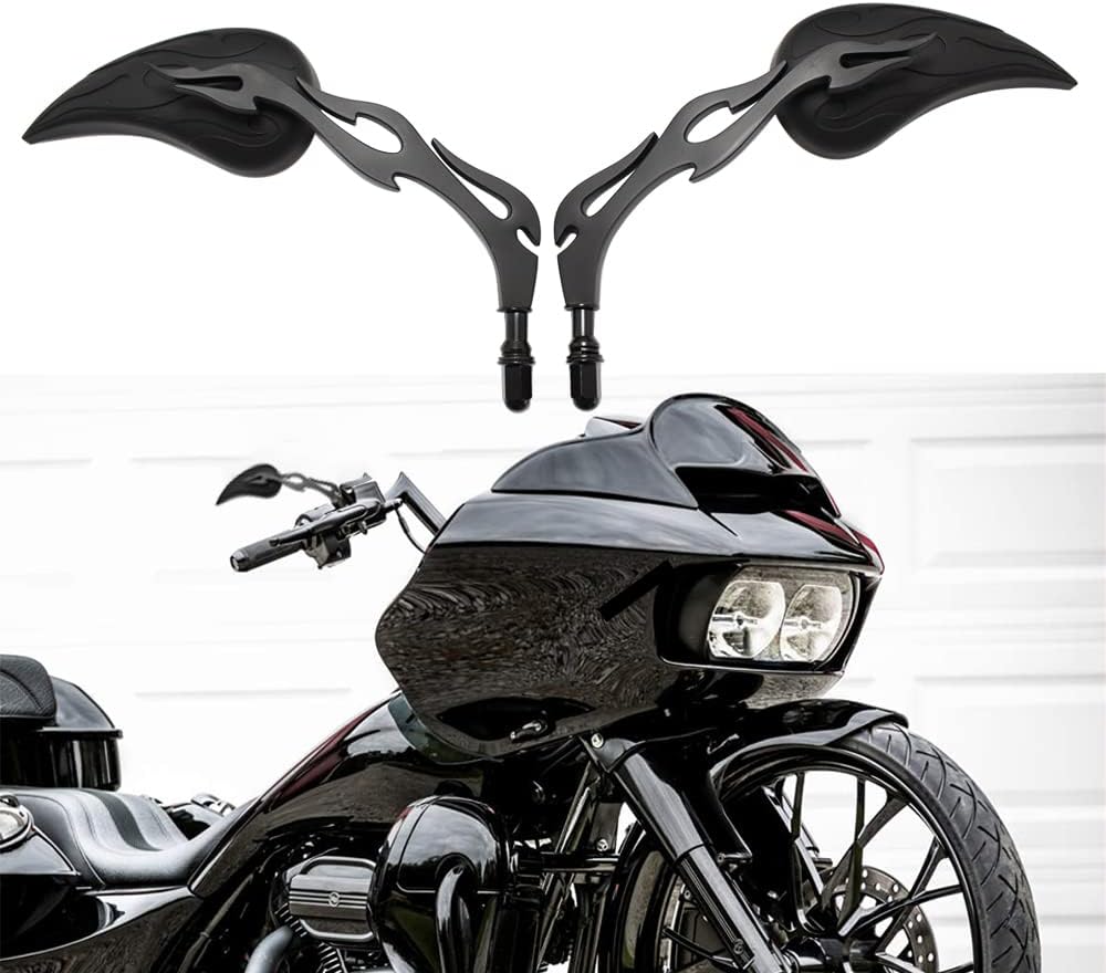 DREAMIZER Motorcycle Mirrors Teardrop Flame Black for Softail